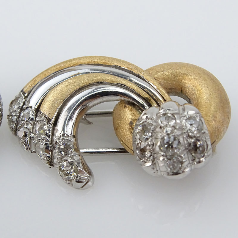 Antique Old European Cut Diamond, 14 Karat Rose and White Gold Clips. 