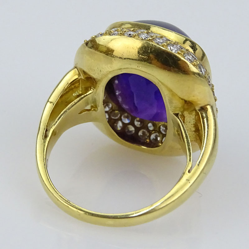 H Stern Sugarloaf Cabochon Amethyst, Pave Set Diamond and 18 Karat Yellow Gold Ring. 