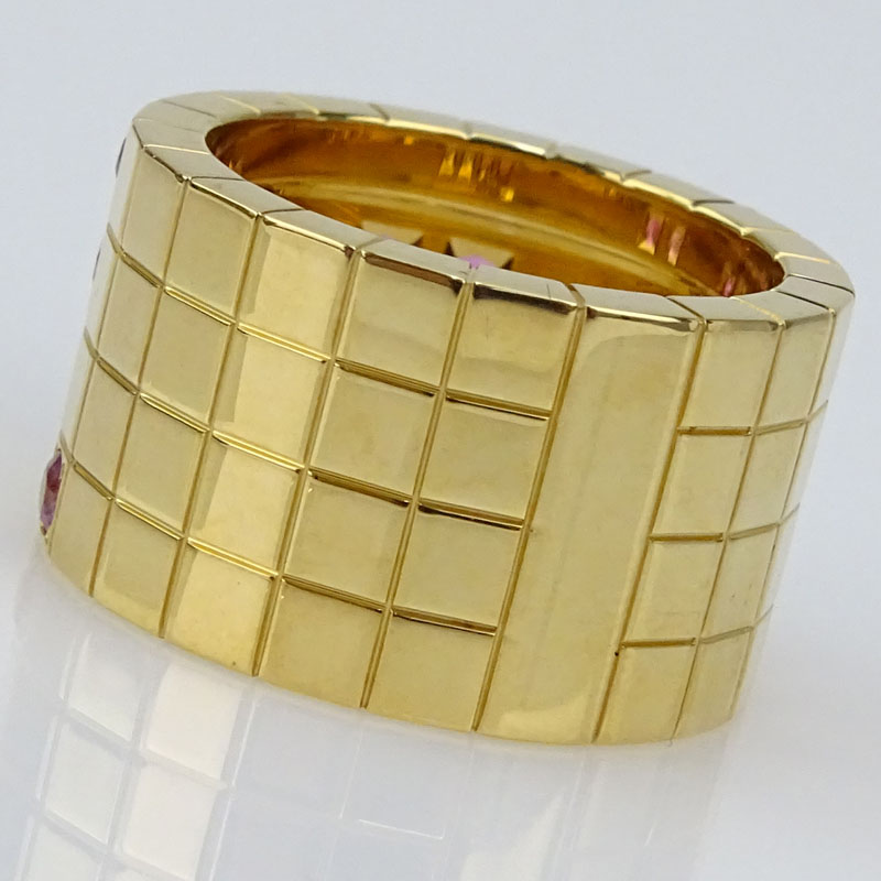 Cartier Payette Approx. .20 Carat Diamond, .80 Carat Pink Sapphire and 18 Karat Yellow Gold Wide Ring.