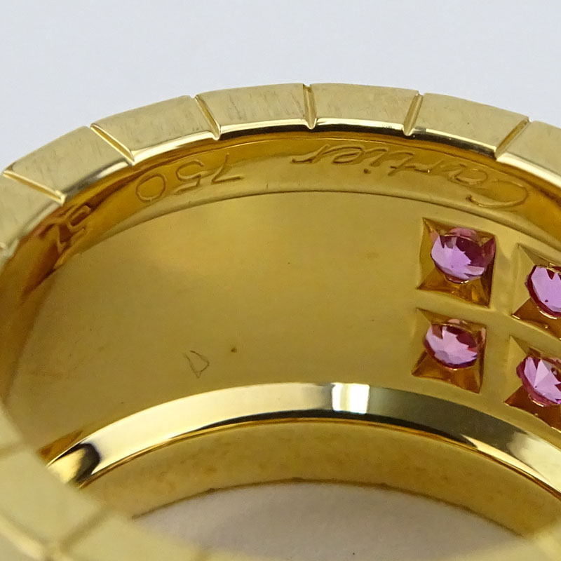 Cartier Payette Approx. .20 Carat Diamond, .80 Carat Pink Sapphire and 18 Karat Yellow Gold Wide Ring.