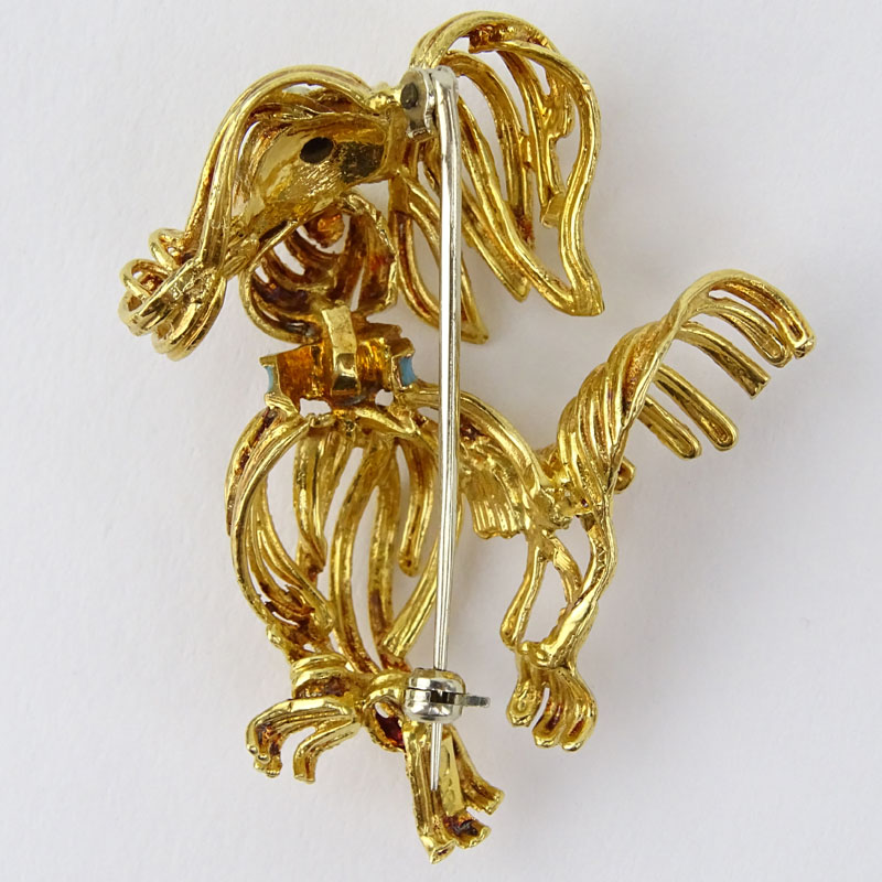 Vintage Van Cleef & Arpels style 18 Karat Yellow Gold and Enamel Dog Brooch.