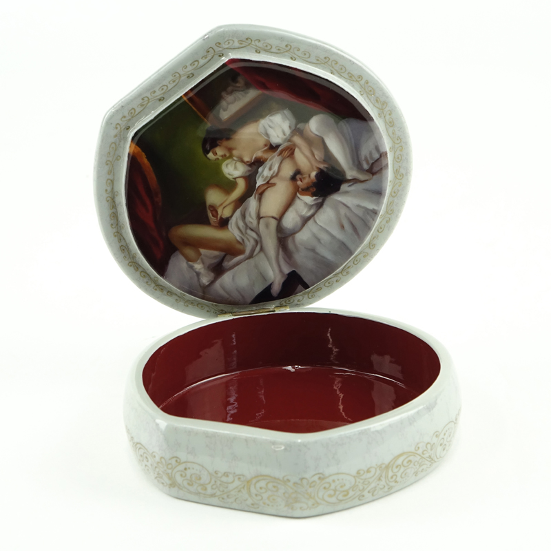 Erotic Russian Lacquer Papier Mache Box in Original Le Kapatini Box.