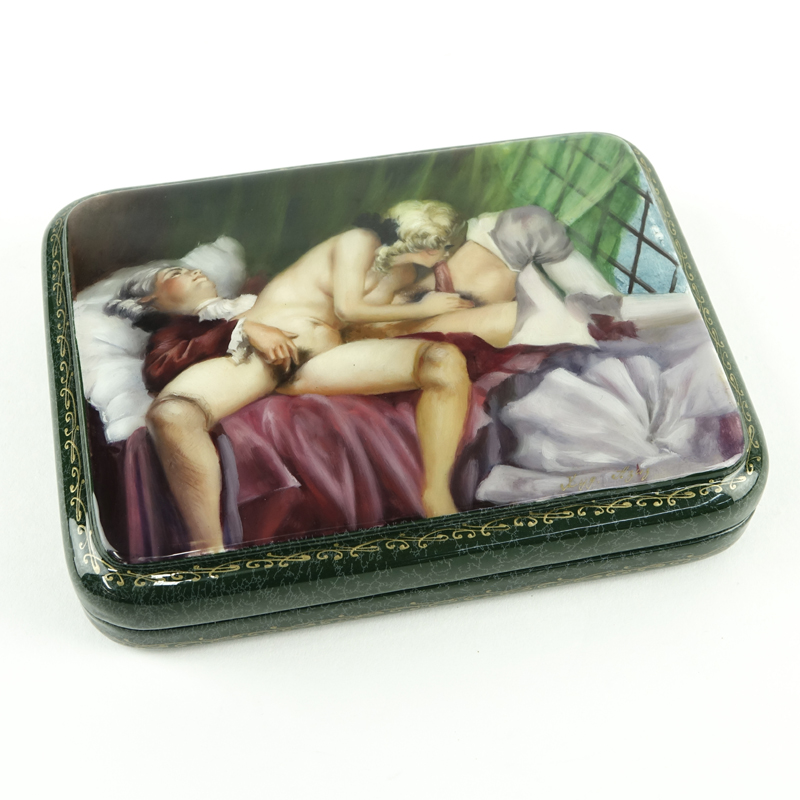 Erotic Russian Lacquer Papier Mache Box.