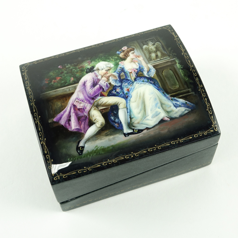 Erotic Russian Lacquer Papier Mache Box. 20th century.