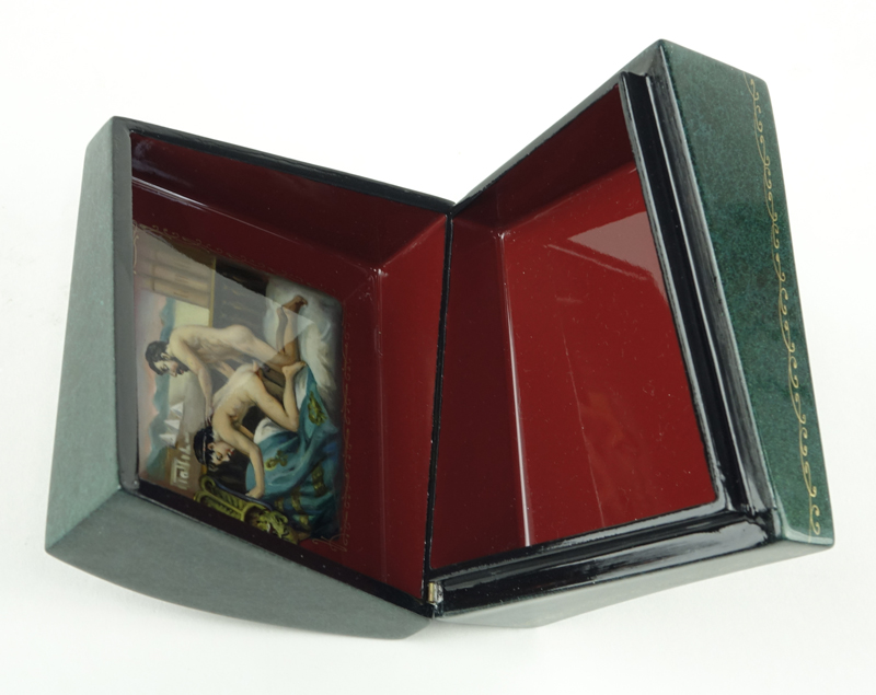 Erotic Russian Lacquer Papier Mache Box. 20th century.