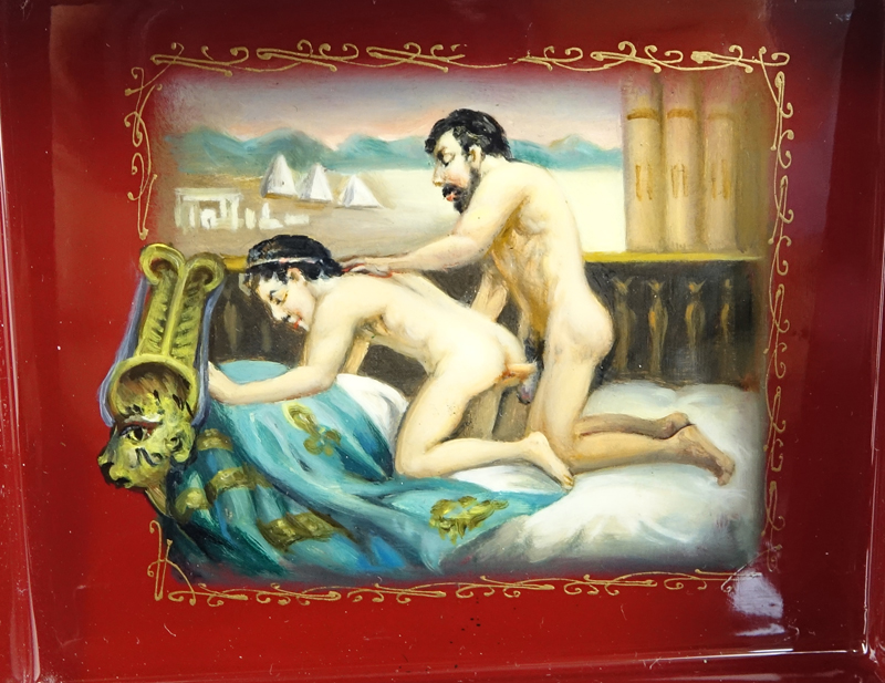 Erotic Russian Lacquer Papier Mache Box. 20th century.