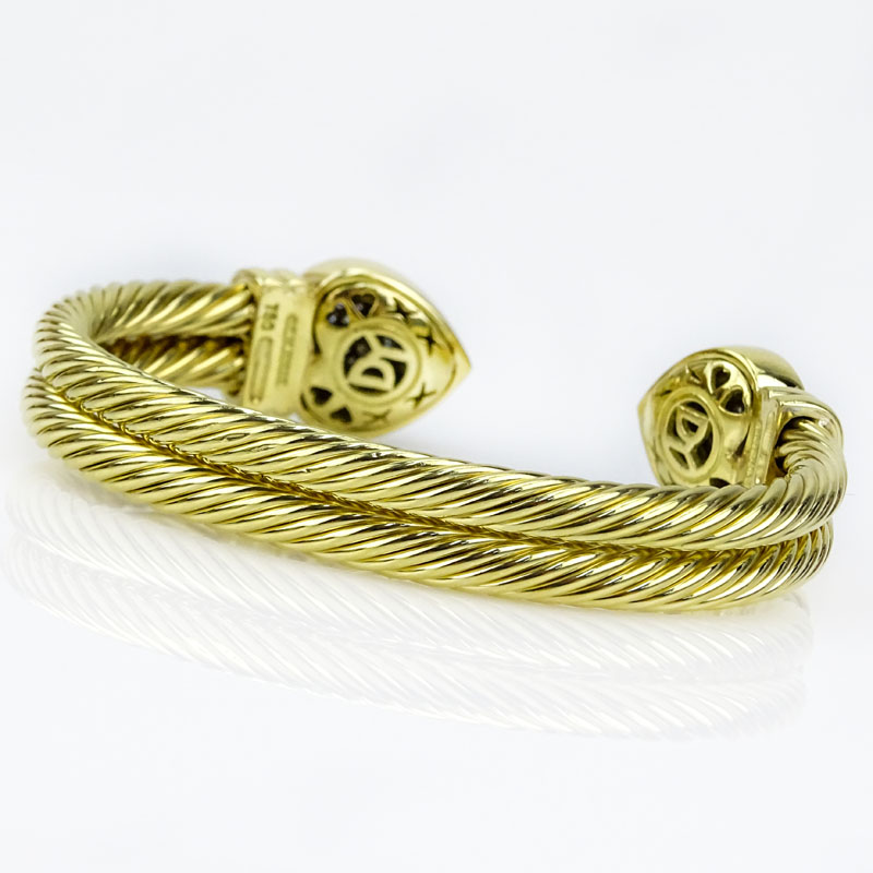 David Yurman Approx. .65 Carat Pave Set Diamond and 18 Karat Yellow Gold Double Cable Heart Cuff Bangle Bracelet.