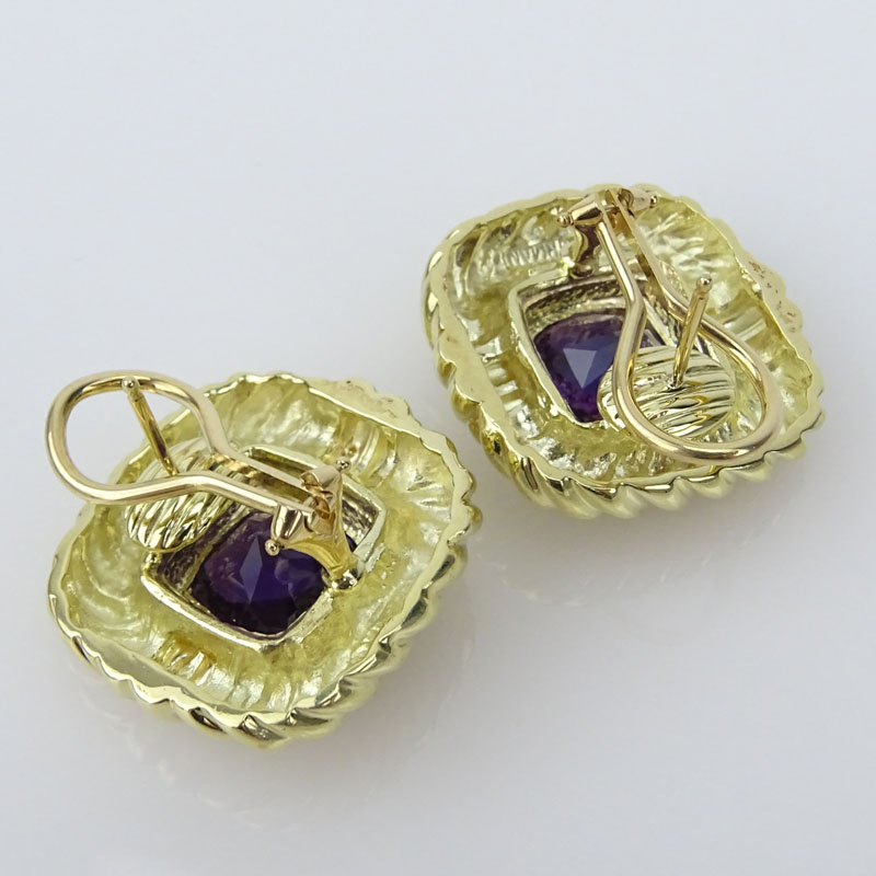 David Yurman Approx. 8.0 Carat Cushion Cut Amethyst and 14 Karat Yellow Gold Earrings.