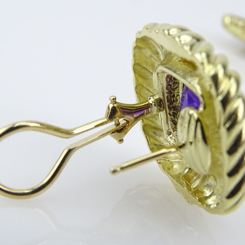 David Yurman Approx. 8.0 Carat Cushion Cut Amethyst and 14 Karat Yellow Gold Earrings.