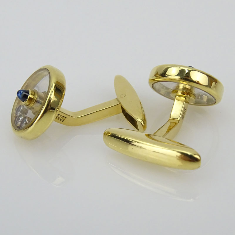 Chopard Happy Diamond 18 Karat Yellow Gold, .30 Carat Diamond and .30 Carat Sapphire Cufflinks. 