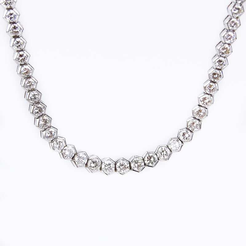 Very Fine Quality Approx. 16.0 Carat Round Brilliant Cut Diamond and 18 Karat White Gold Riviera Necklace.