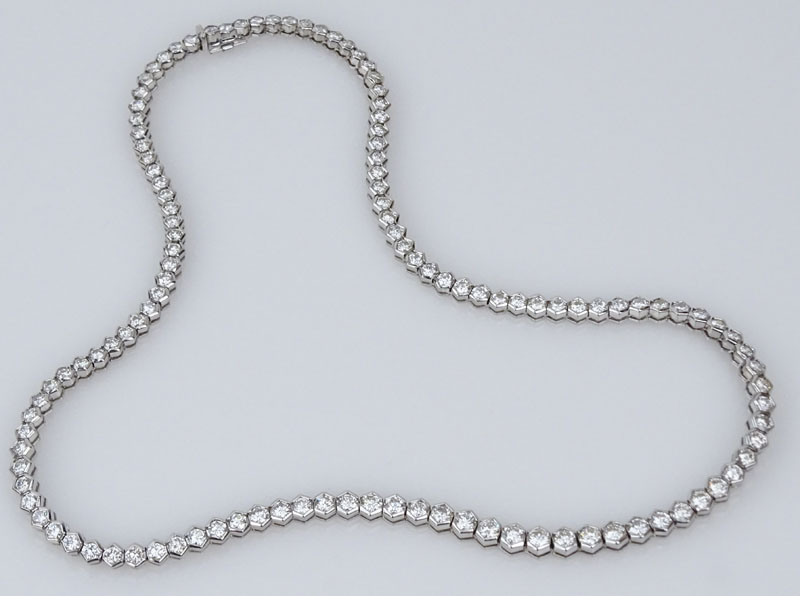 Very Fine Quality Approx. 16.0 Carat Round Brilliant Cut Diamond and 18 Karat White Gold Riviera Necklace.