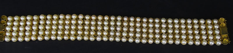 Exceptional Custom Pearl, Diamond and 18 Karat Yellow Gold Choker Necklace.