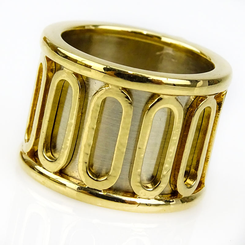 Vintage Cartier Two Tone 18 Karat Gold Scarab Ring with Box.