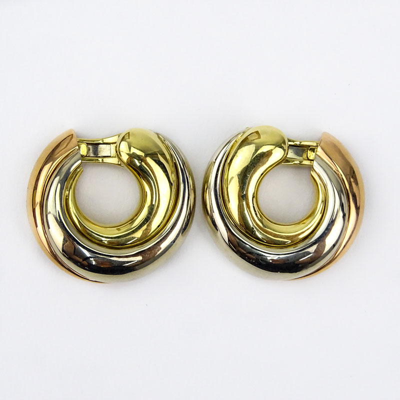 Cartier Tri-Color 18 Karat Gold Large "C" Hoop Clip On Earrings. 