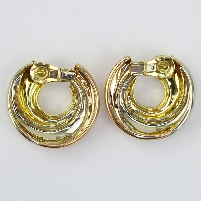 Cartier Tri-Color 18 Karat Gold Large "C" Hoop Clip On Earrings. 