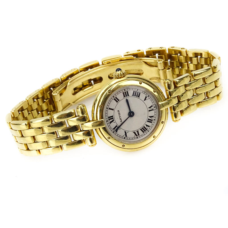 Lady's Cartier Vendome 18 Karat Yellow Gold Panther Link Bracelet Watch with Swiss Quartz Movement.