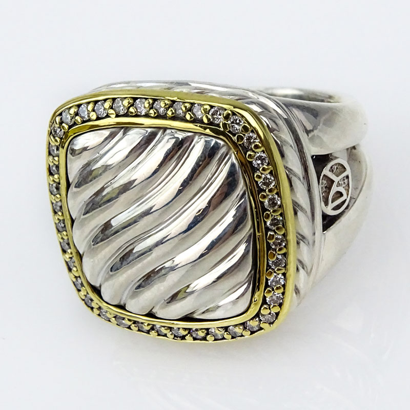 David Yurman Albion Diamond, Sterling Silver and 18 Karat Yellow Gold Ring. 