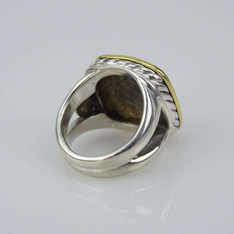 David Yurman Albion Diamond, Sterling Silver and 18 Karat Yellow Gold Ring. 