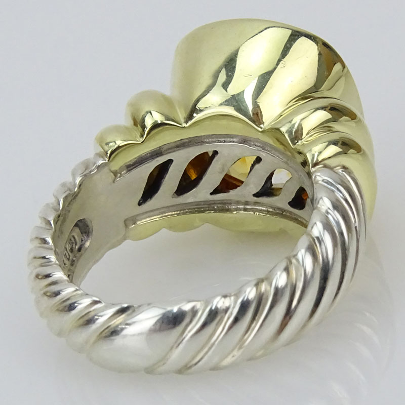 David Yurman Noblesse Cushion Cut Citrine, 14 Karat Yellow Gold and Sterling Silver Cable Ring. 