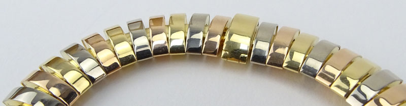 Cartier Tubogas Tri-Color 18 Karat Gold Flex Link Bracelet.