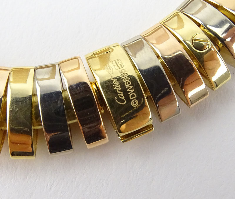 Cartier Tubogas Tri-Color 18 Karat Gold Flex Link Bracelet.