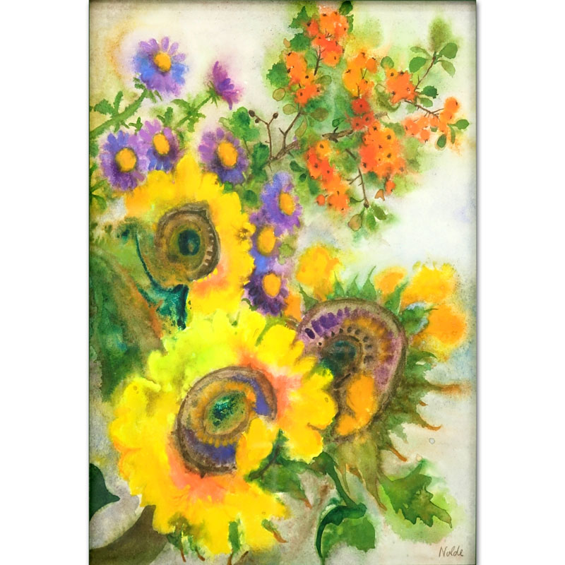 Emil Nolde, German (1867-1956) Watercolor on Paper, Flowers. 