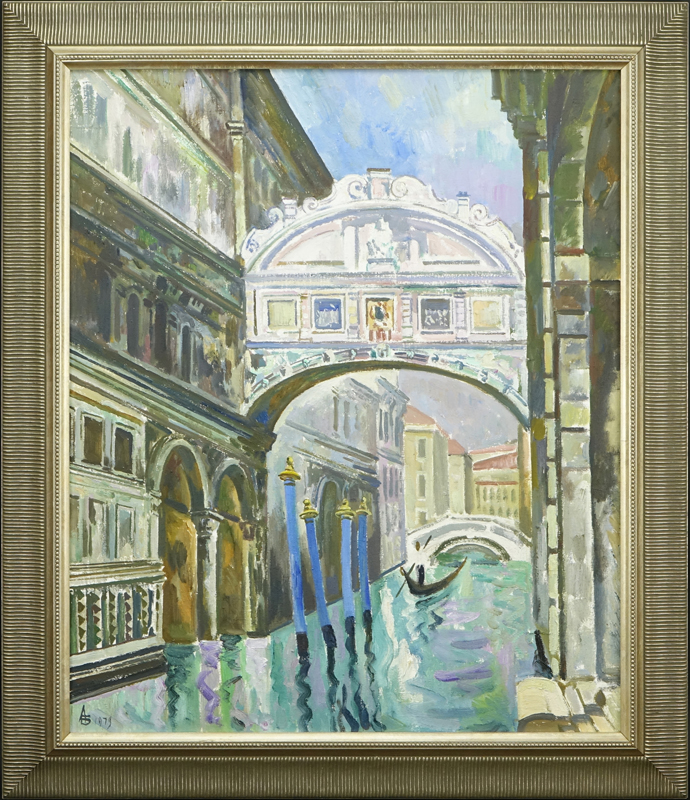 Andrei (Andrey) Bliok, Russian (born 1946-) Circa 1979 Oil on Canvas "Venetian Bridge". 