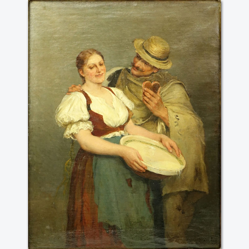 Zsofia Strobl, Hungarian (born 1866) Oil On Canvas "Courting".