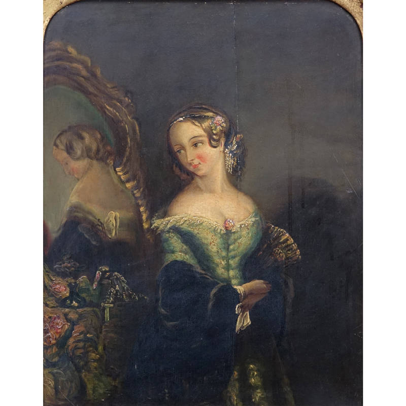 19th Century English Oil On Panel "Portrait Of A Young Lady. 