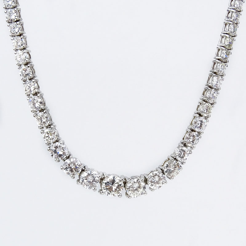 Approx. 18.50 Carat Round Brilliant Cut Diamond and 14 Karat White Gold Riviera Necklace.