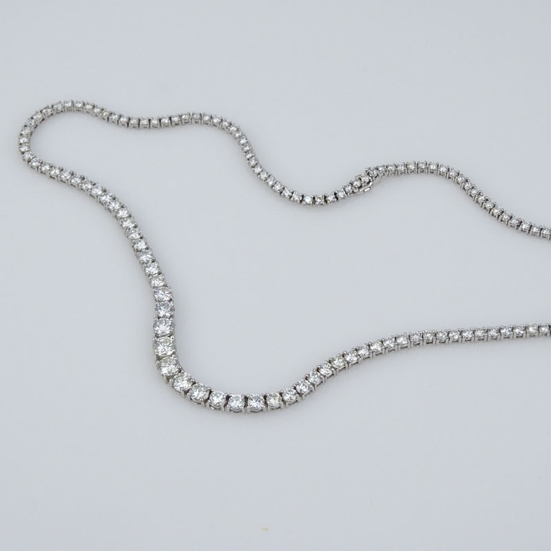 Approx. 18.50 Carat Round Brilliant Cut Diamond and 14 Karat White Gold Riviera Necklace.