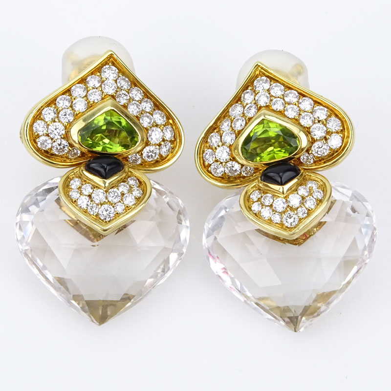 Marina B Italian Approx. 3.0 Carat Pave Set Round Brilliant Cut Diamond, Gemstone and 18 Karat Yellow Gold Ear clips.