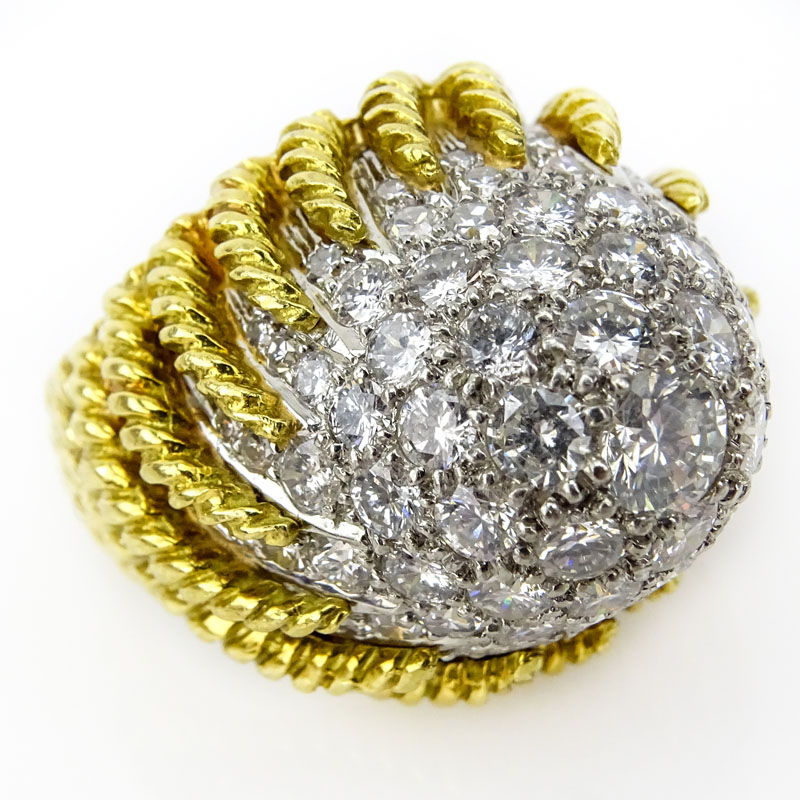 Vintage Approx. 5.0-6.0 Carat Round Brilliant Cut Diamond, Platinum and 18 Karat Yellow Gold Dome Ring. 