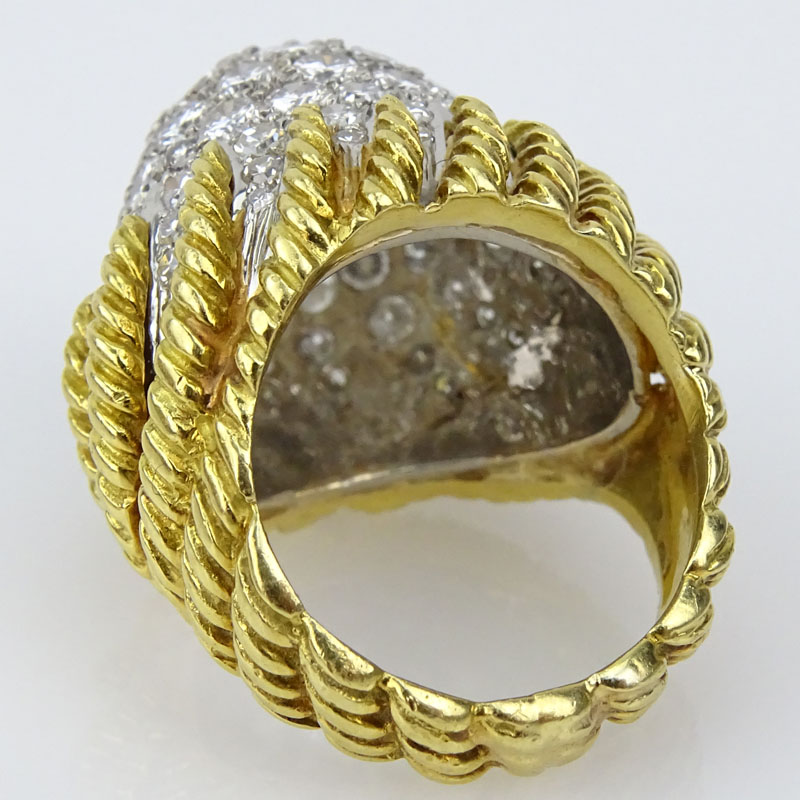 Vintage Approx. 5.0-6.0 Carat Round Brilliant Cut Diamond, Platinum and 18 Karat Yellow Gold Dome Ring. 