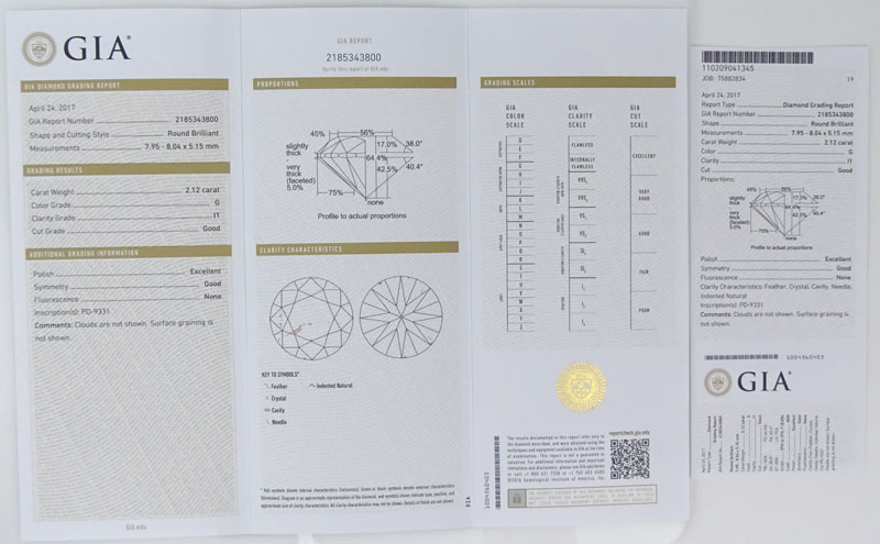 GIA Certified 4.24 Carat Round Brilliant Cut Diamond and 18 Karat White Gold Ear studs.