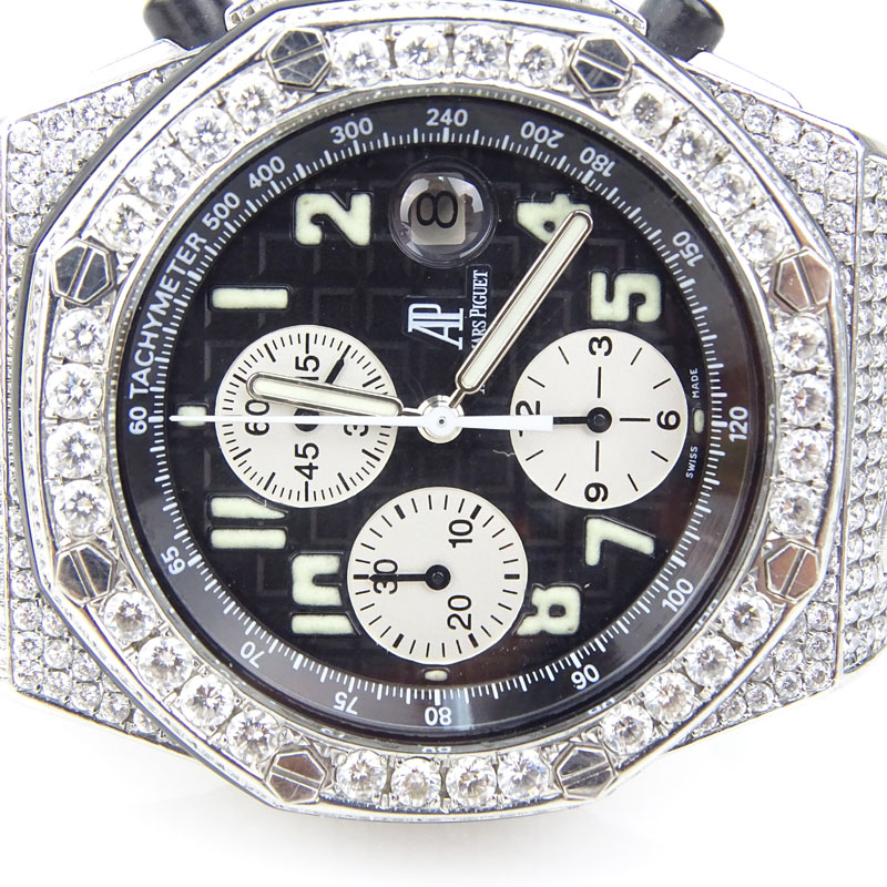 Man's Audemars Piquet 22.0 Carat Pave Set Round Diamond and Stainless Steel Royal Oak Offshore Automatic Chronograph.