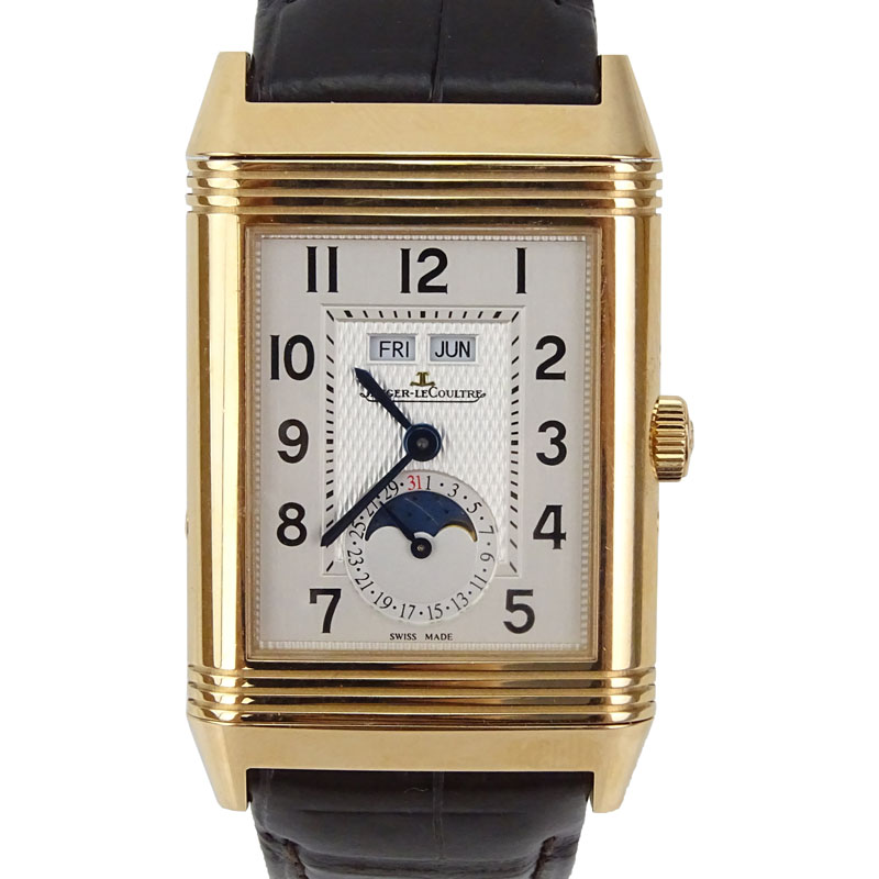 Man's Jaeger LeCoultre 18 Karat Rose Gold Grand Reverso Watch.