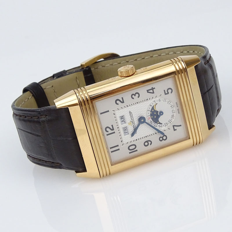 Man's Jaeger LeCoultre 18 Karat Rose Gold Grand Reverso Watch.