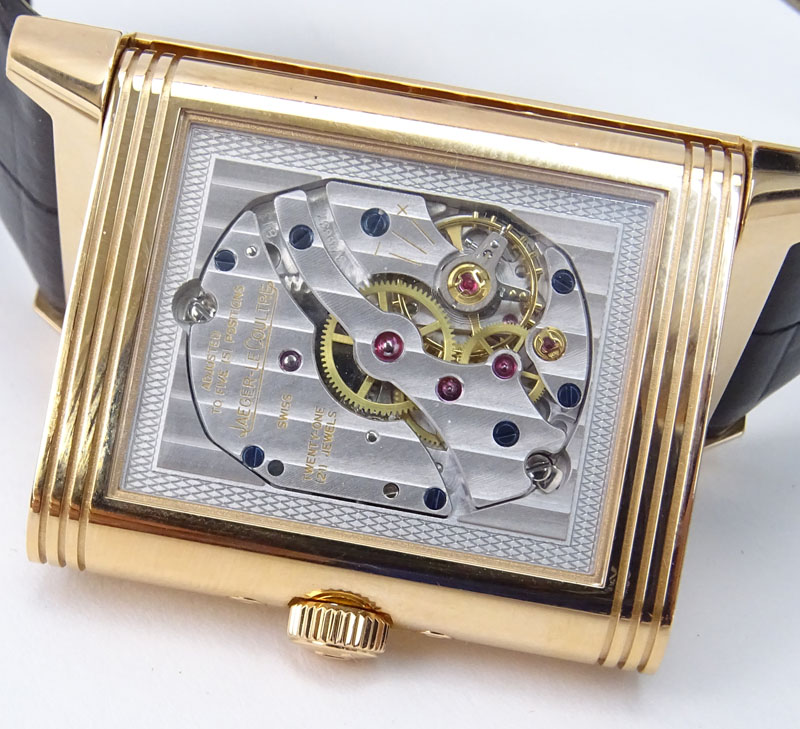 Man's Jaeger LeCoultre 18 Karat Rose Gold Grand Reverso Watch.