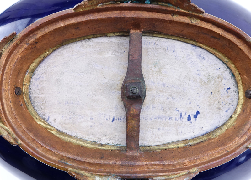 Antique Sevres-Style Gilt Bronze Mounted Cobalt Blue Centerpiece.