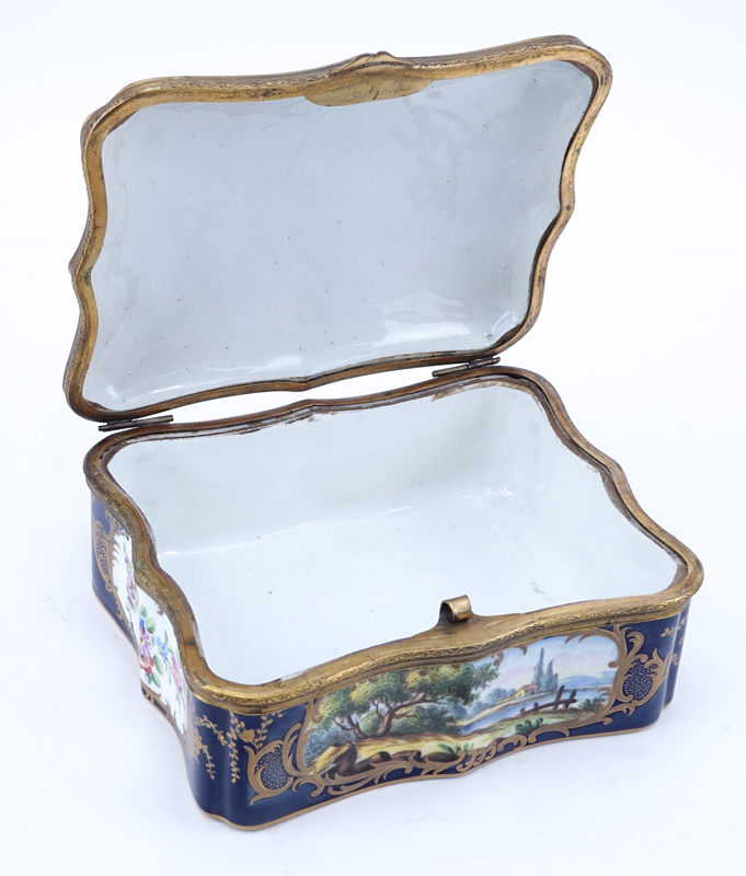 19th Century Sevres Cobalt Blue Porcelain and Gilt Bronze Box.