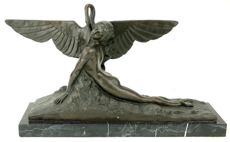 After: Amadeo Gennarelli, Italian (1910-1976) Bronze sculpture on marble base "Leda And The Swan".