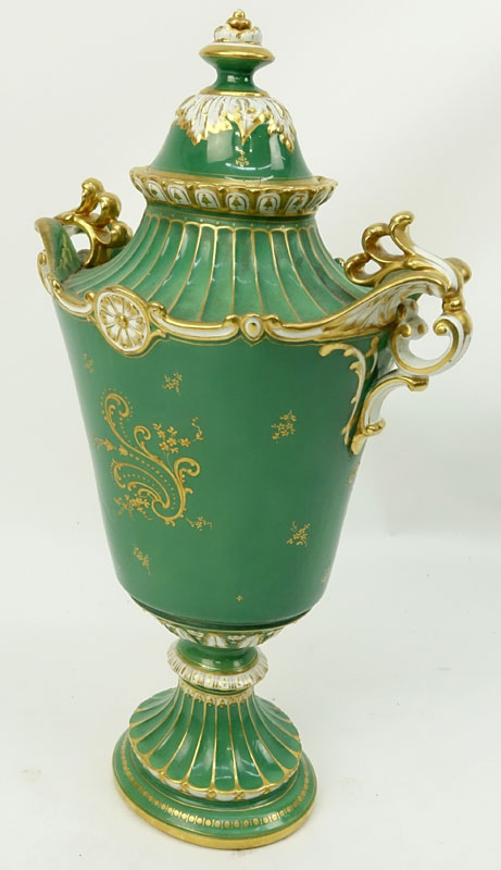 Large Royal Bonn Hand Painted Porcelain Covered Bolted Urn.