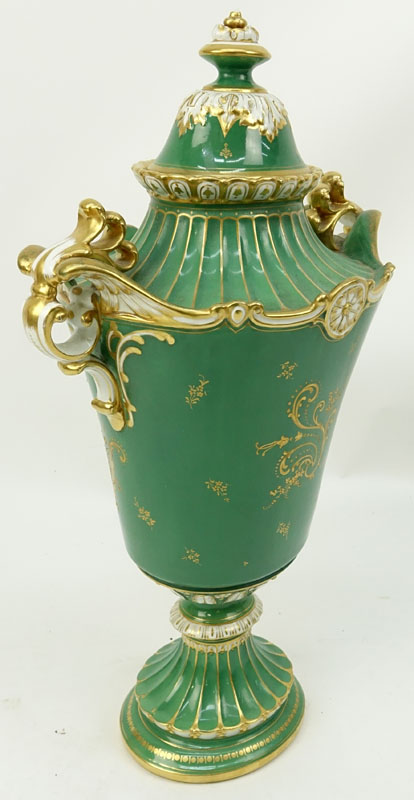 Large Royal Bonn Hand Painted Porcelain Covered Bolted Urn.