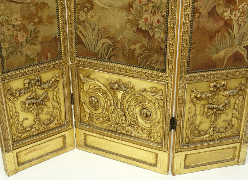 19th Century French Three (3) Panel Aubusson Tapestry Screen.