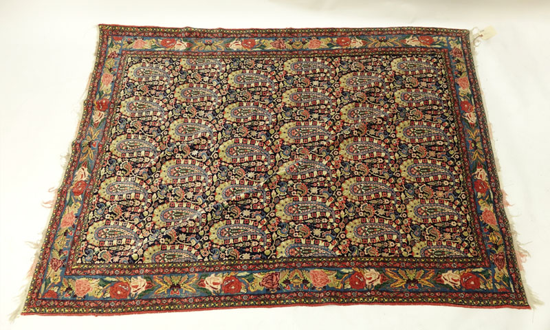Very Fine Antique Persian Sinnah Silk and Wool Rug with Rare Multi Color Silk Wrap.