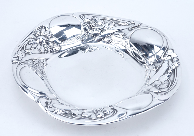 Mauser Mfg. Co. (1887-1903) Art Nouveau Sterling Peony Relief Dish.