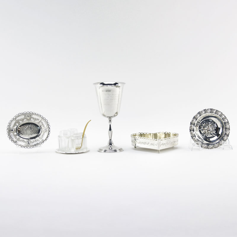 Grouping of Five (5) Vintage Silver and Silver plated Tabletop Items.