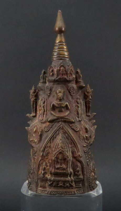 Bronze Buddha Sculpture On Lucite Base.